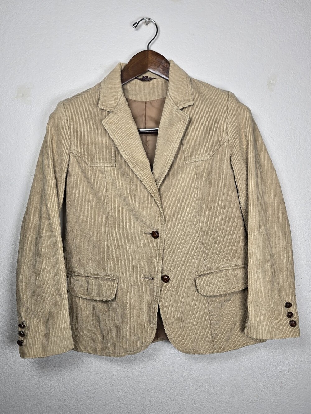 Vtg 70s 80s British Mist Corduroy Western Blazer Jacket Womens M Tan Camel Yoke